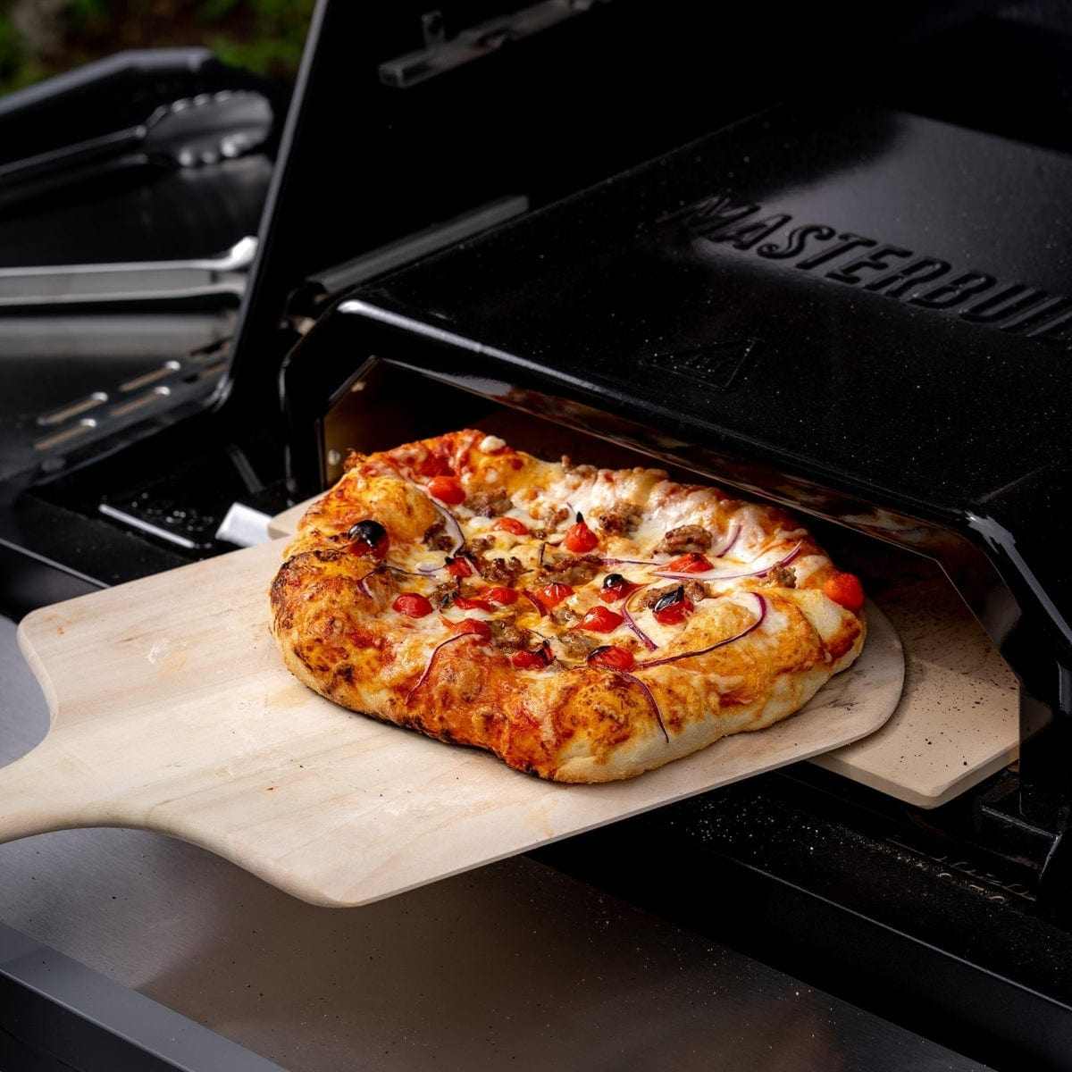 Masterbuilt Pizza Oven side with baked pizza