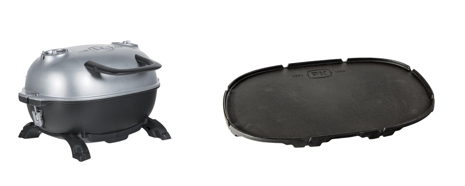 PKGO Portable Charcoal Smoker Grill lid next to grill
