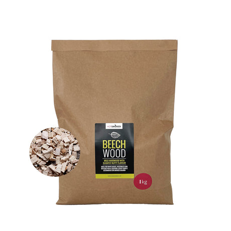 Beech Smoking Wood Chips in 1 Kg Kraft  bag.