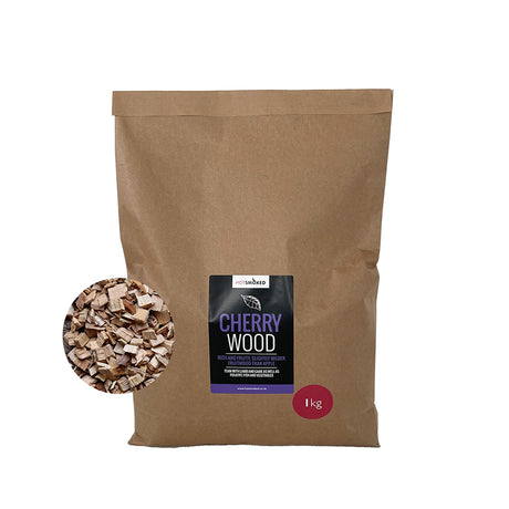 Cherry Wood Smoking Chips in a 1 Kg Kraft bag packaging