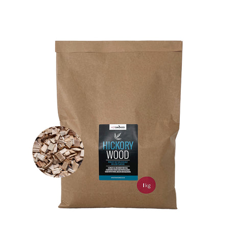 Hickory Wood Smoking Chips in a 1 Kg Kraft bag packaging
