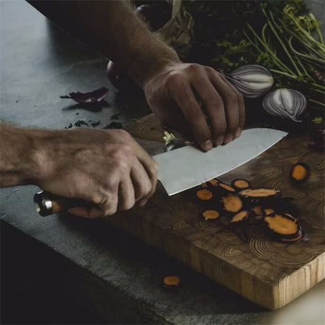 chopping with Fiskars Norden Large Cook's Knife