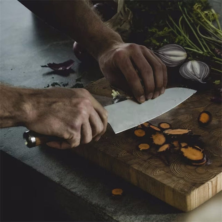 chopping with Fiskars Norden Large Cook's Knife