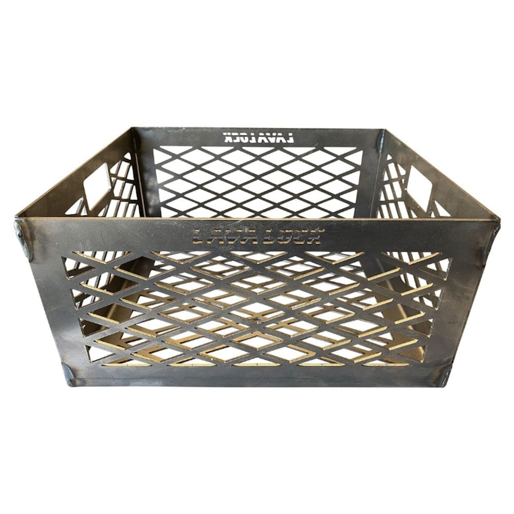 LavaLock Fire Box Charcoal Wood Basket  fron view with lava lock label