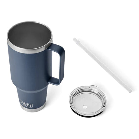 navy YETI Rambler 42 oz Straw Mug, straw and lid
