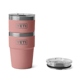 lid and YETI Rambler 16oz Stackable Cup sandstone pink stacked 