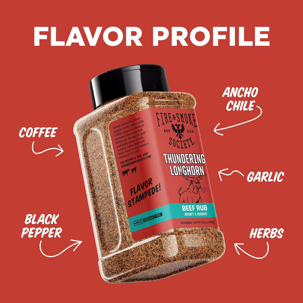 Fire & Smoke Society | Thundering Longhorn BBQ Seasoning | Beef Rub 17.6 oz.