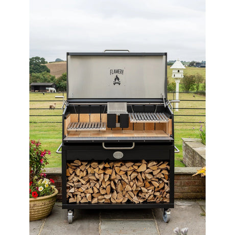 Large Asado Grill on Trolley lid open