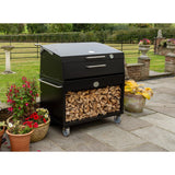 log storage in a Large Asado Grill on Trolley lid closed