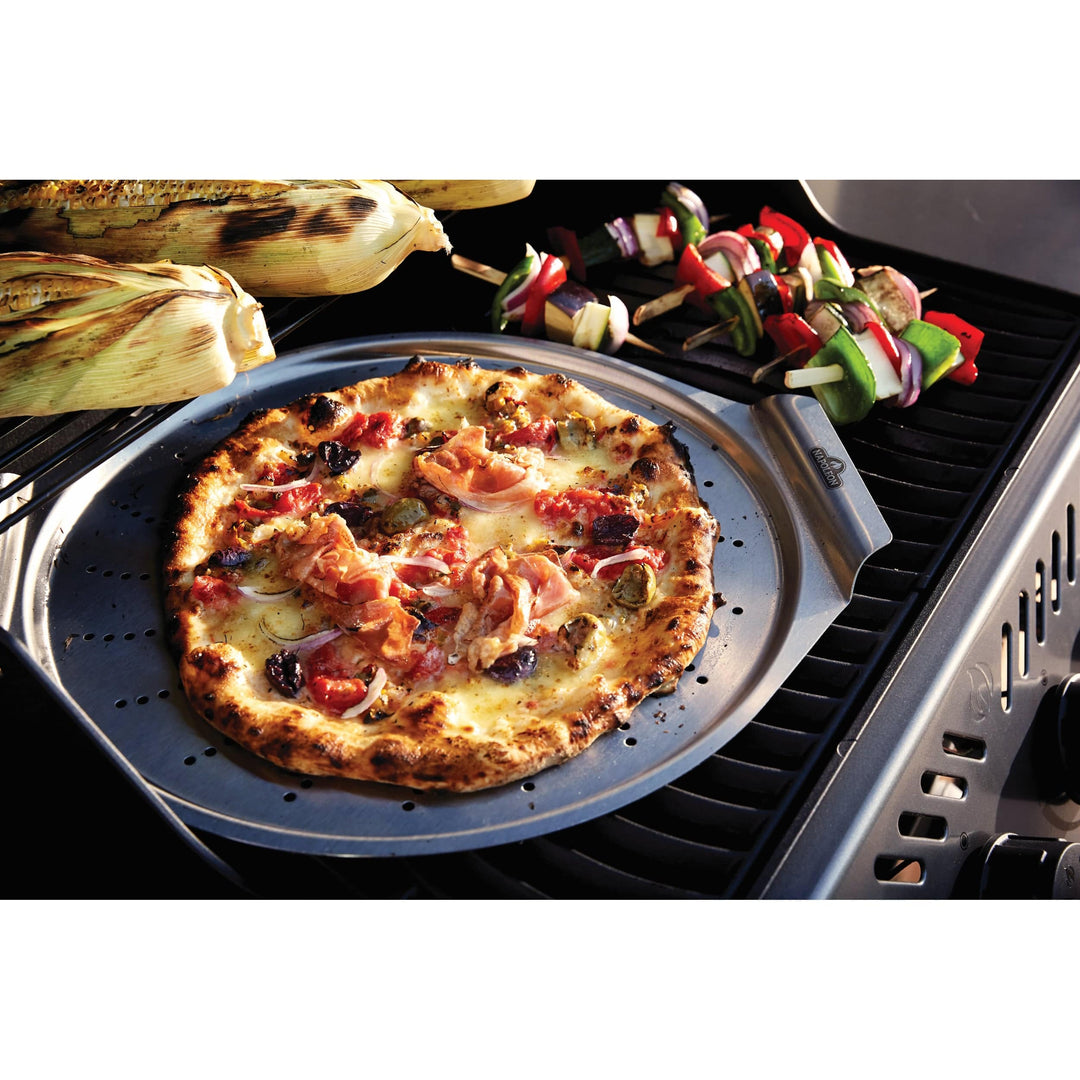 grilling pizza and vegetables on Napoleon Freestyle 425 4-Burner Gas Grill