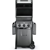 Napoleon Freestyle 365 3-Burner Gas Grill lid open shelves down