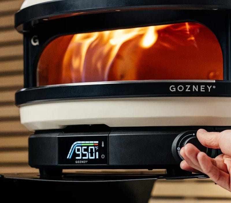 Gozney Arc 14 pizza oven front flame and thermometer