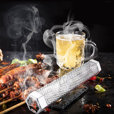Stainless Steel Hexagonal Tube BBQ Smoker with food and beverage