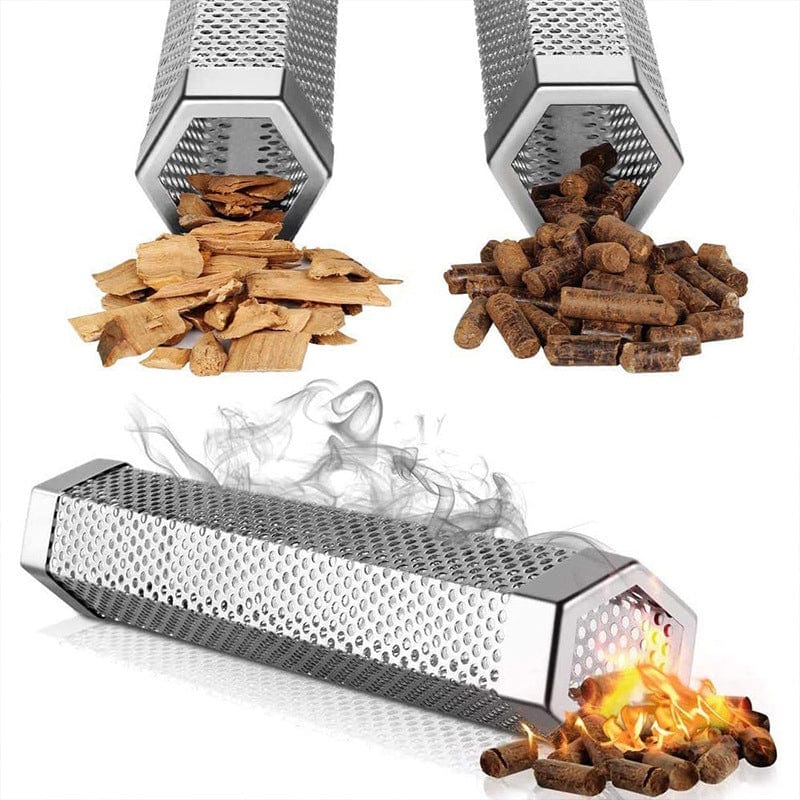 pellets in Stainless Steel Hexagonal Tube BBQ Smoker