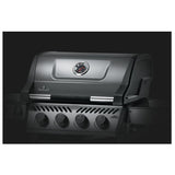 Napoleon Freestyle 425 4-Burner Gas Grill knobs and head grill lid closed with thermostat 