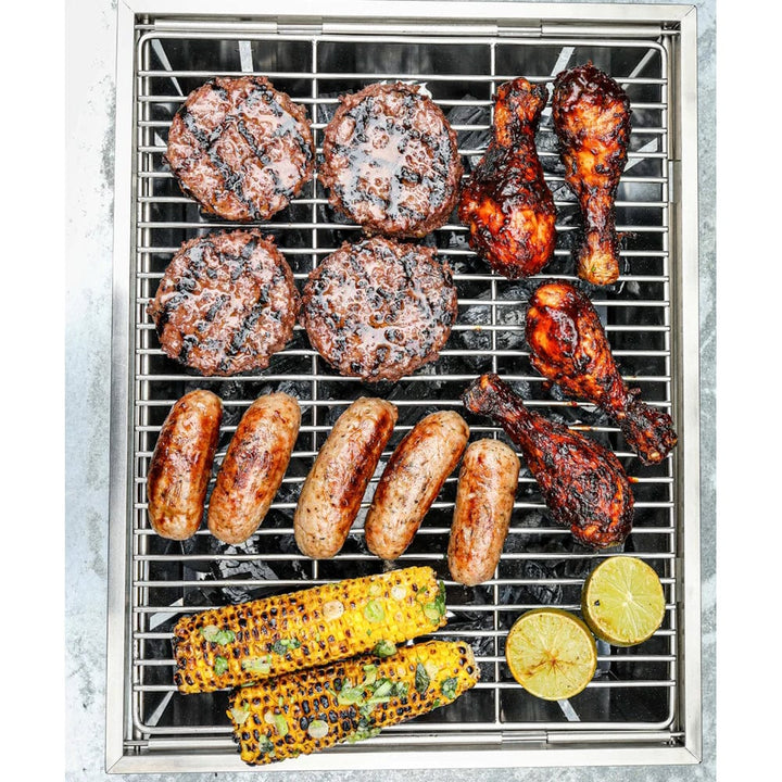 grilling on Fold-Flat Portable Charcoal BBQ