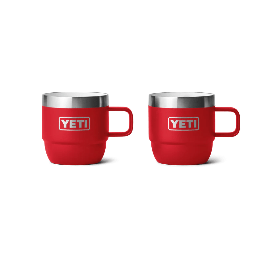 front of red  YETI Rambler 6 oz Stackable Mugs