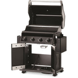 Napoleon Rogue 525 4-Burner Gas Grill left angle shelves down and doors and lids open