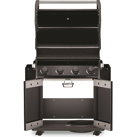 Napoleon Rogue 525 4-Burner Gas Grill lids and doors open shelves down