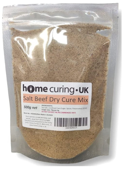 Front label of a 500g pack of Surfy's Salt Beef Complete Dry Cure Mix