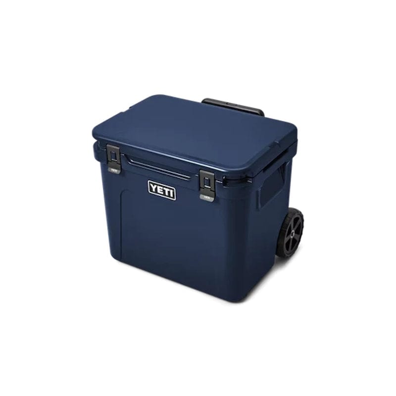  Navy YETI Roadie - 60 Wheeled Cool Box  shown with closed lid