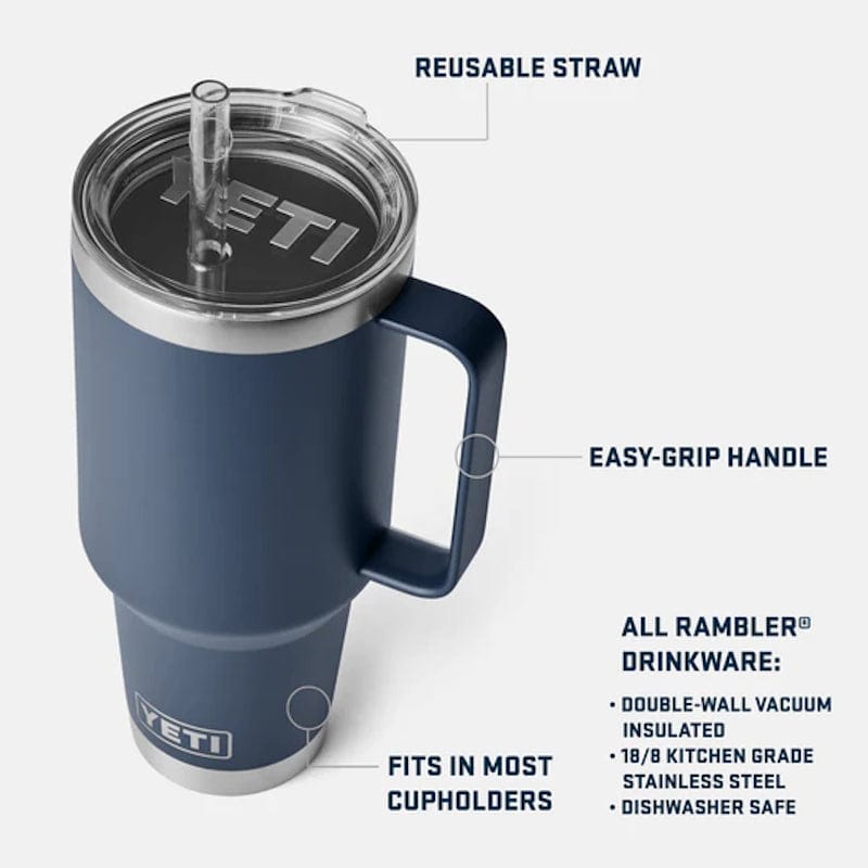 specifications of navy YETI Rambler 42 oz Straw Mug