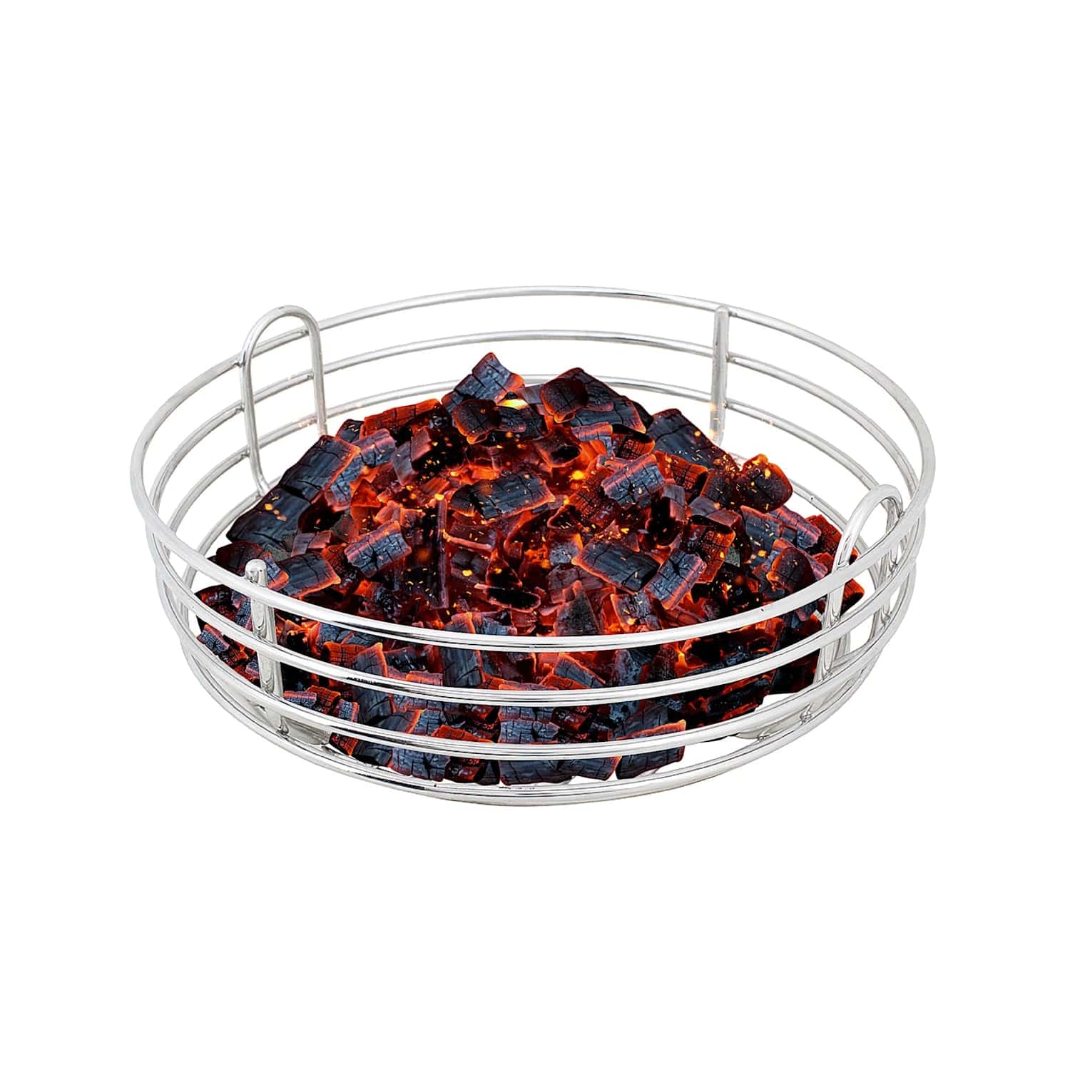 MiniMax Kick Ash Basket filled with hot coals