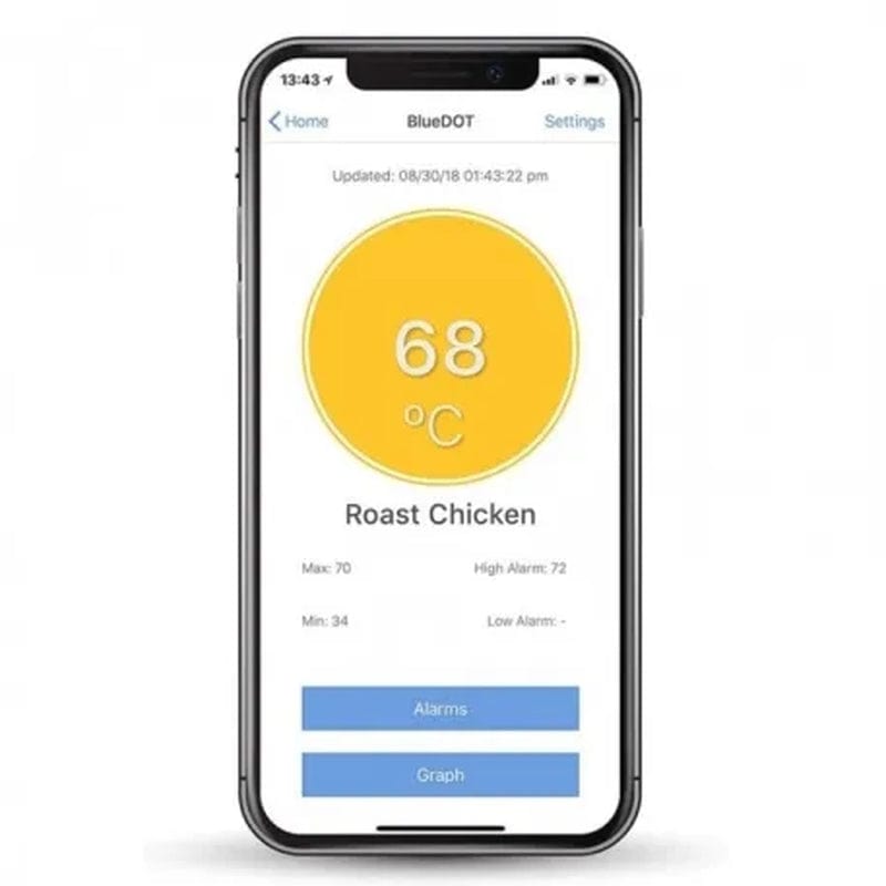 BlueDOT Bluetooth BBQ Thermometer smartphone app interface