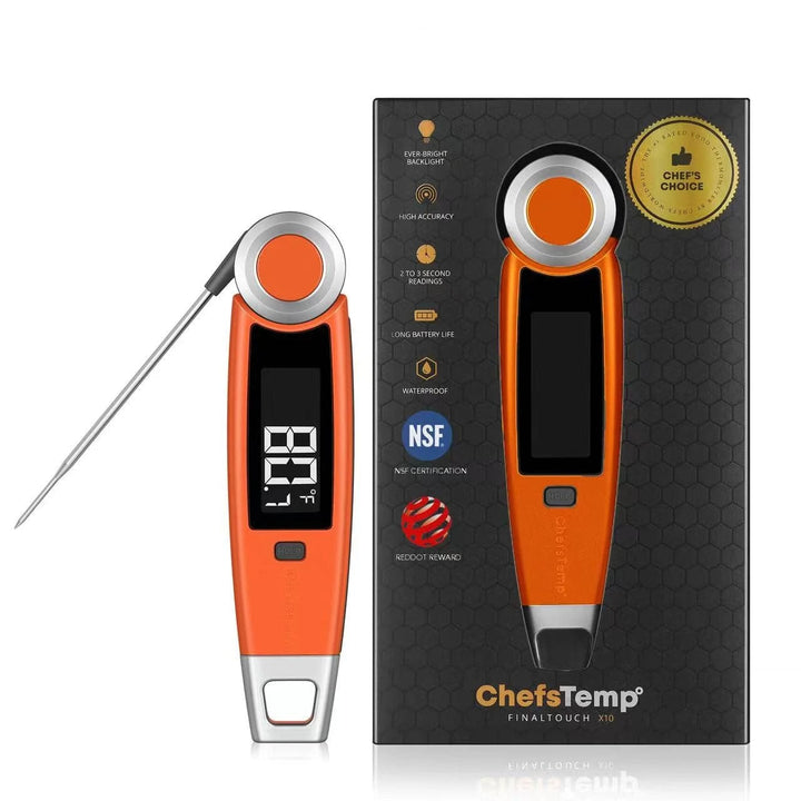 Instant Read Meat Thermometer orange with original package