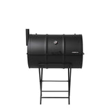 front side of a Drumbecue Original Charcoal BBQ Drum Smoker with Thermostat with closed top cover