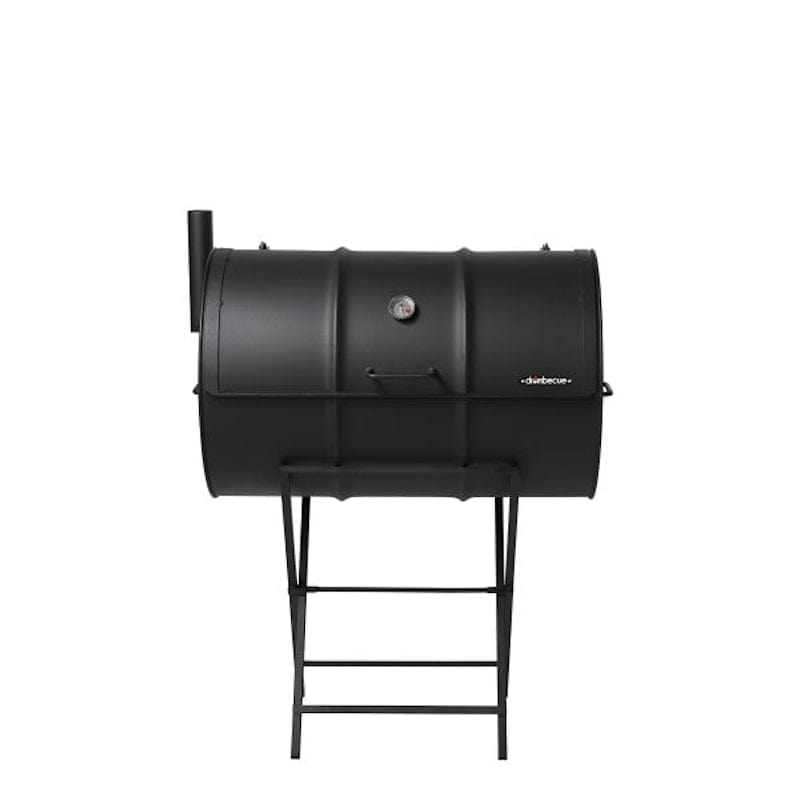 front side of a Drumbecue Original Charcoal BBQ Drum Smoker with Thermostat with closed top cover