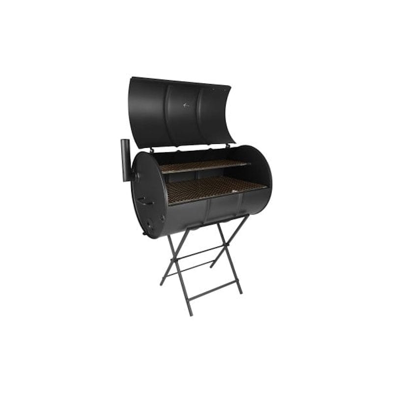 Drumbecue Original Charcoal BBQ Drum Smoker with Thermostat with opened top cover