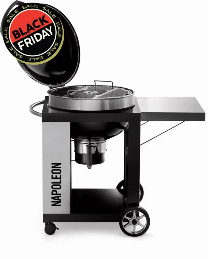 wheels on  Napoleon PRO Cart Charcoal Kettle Grill