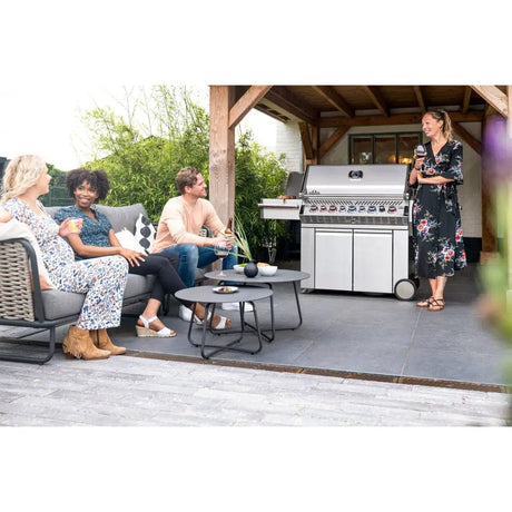 people talking outdoors next to Napoleon Prestige PRO 665 RSIB