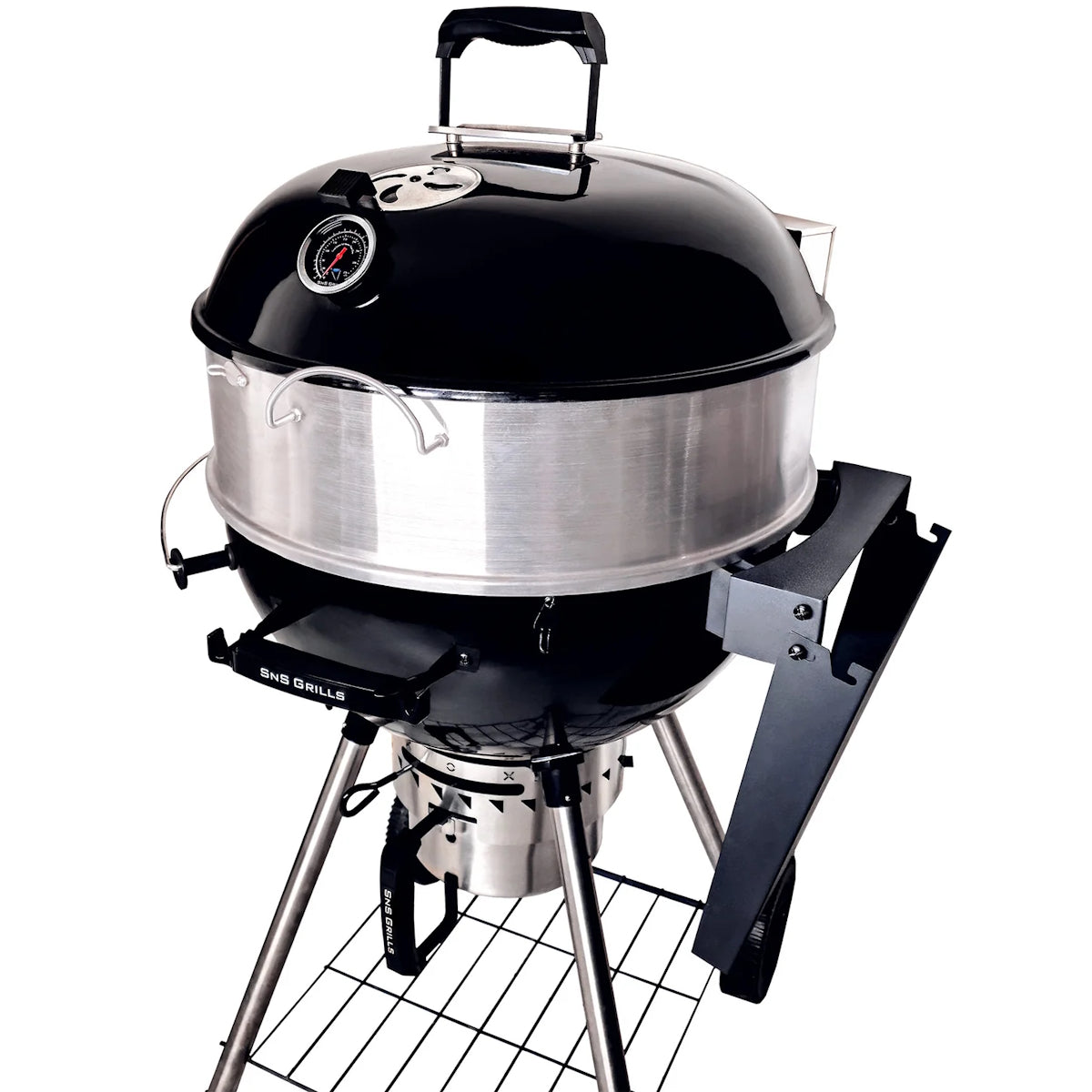 Slow 'N Sear® Kettle Ring Rotisserie Kit fitted in a Slow 'N Sear® Kettle Charcoal Grill Plus Smoker.