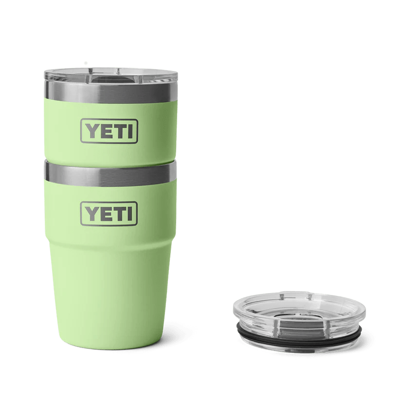 lid and YETI Rambler 16oz Stackable Cup lime stacked together 