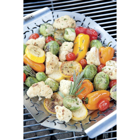 grilled vegetables on Weber Premium Large Grilling Basket top view