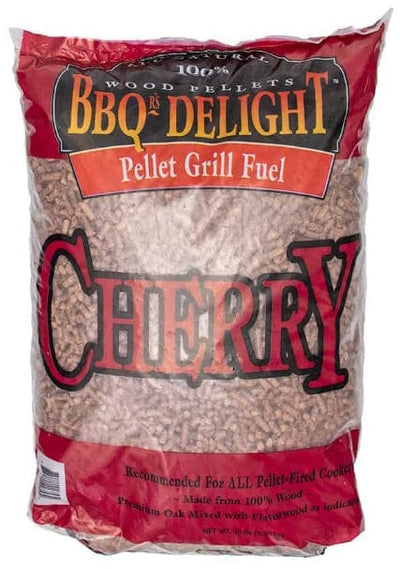 Front side of a 20 lb-pack of BBQr’s Delight Wood Pellet Grill Fuel – Cherry 