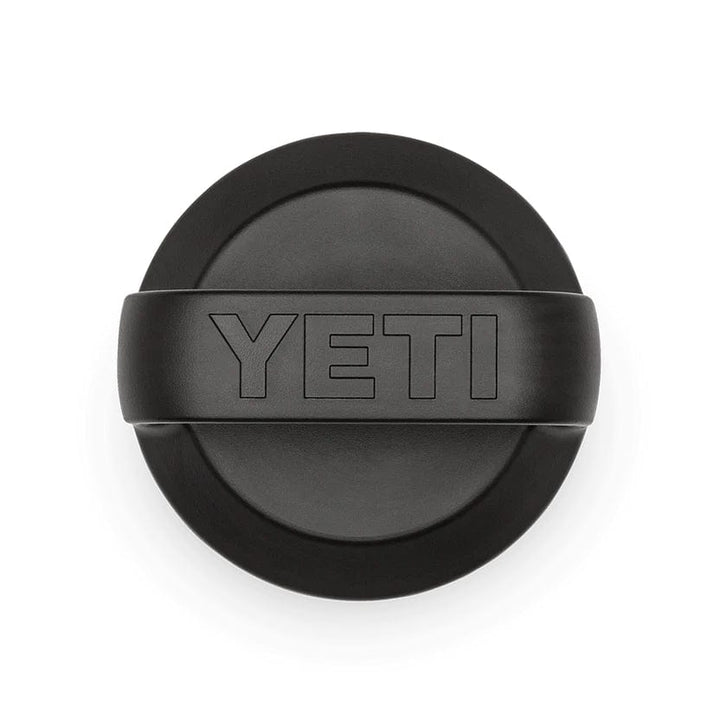 Top-view of a Rambler bottle chug cap with YETI branding