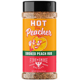 front side of a bottle of Fire & Smoke Society - Hot for Peacher - Smoked Peach Rub