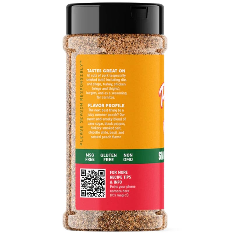 left side of a bottle of Fire & Smoke Society - Hot for Peacher - Smoked Peach Rub