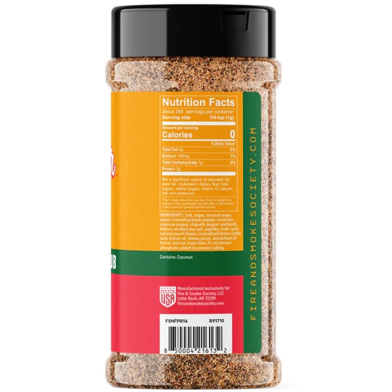 right side of a bottle of Fire & Smoke Society - Hot for Peacher - Smoked Peach Rub