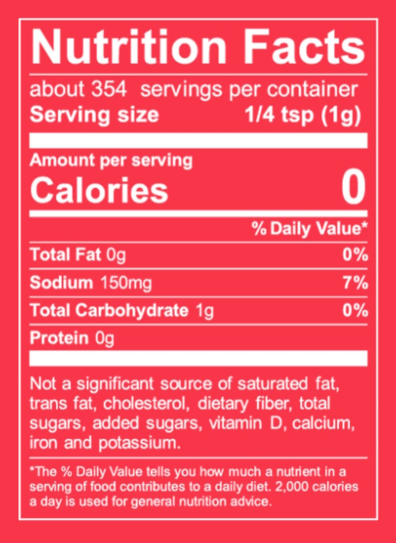 nutrition facts label of a bottle of Fire & Smoke Society - Hot for Peacher - Smoked Peach Rub