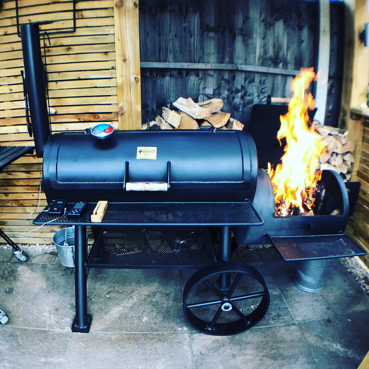 Wood Burning on the Firebox of Cactus Jack Offset BBQ