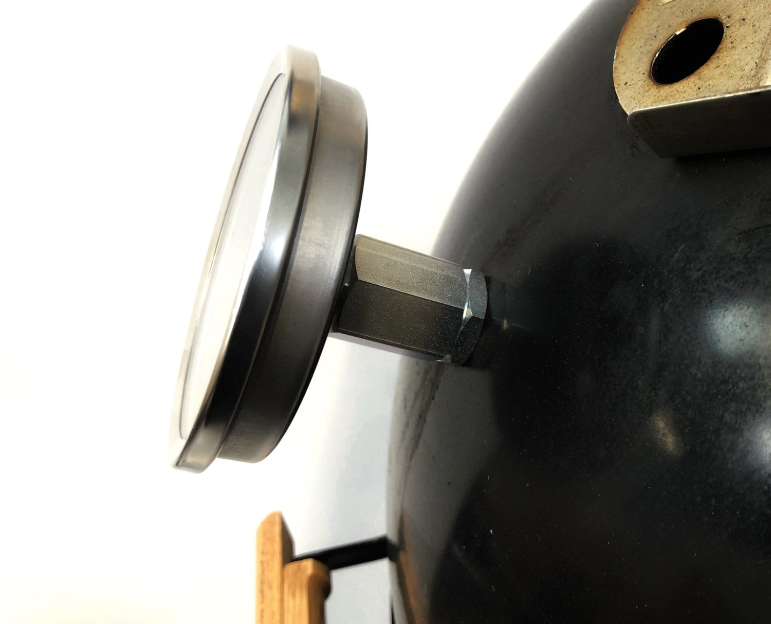 4 Inch Pro Smoke Pit Thermometer side view stainless steel pit