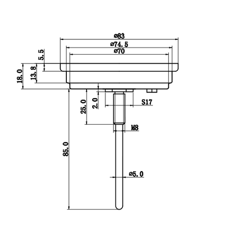 Dimensions of Pro Smoke Pit Thermometer