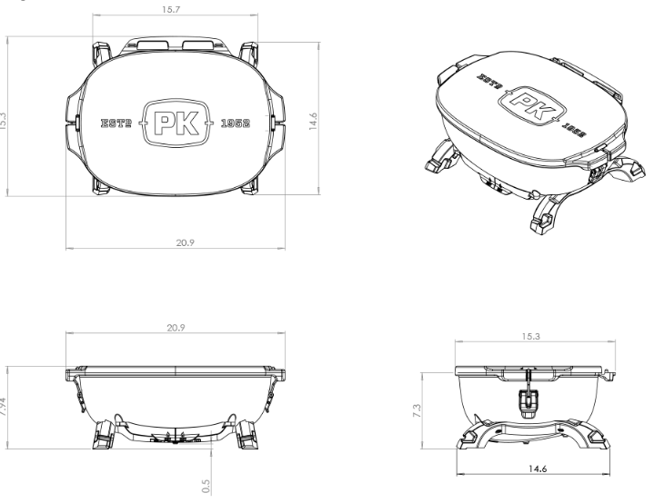 Dimensions of PKGO Hibachi Portable Grill