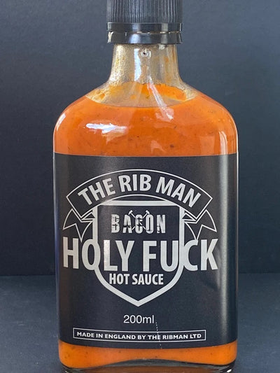 a 200ml bottle of Bacon Holy Fuck hot sauce by The Rib Man