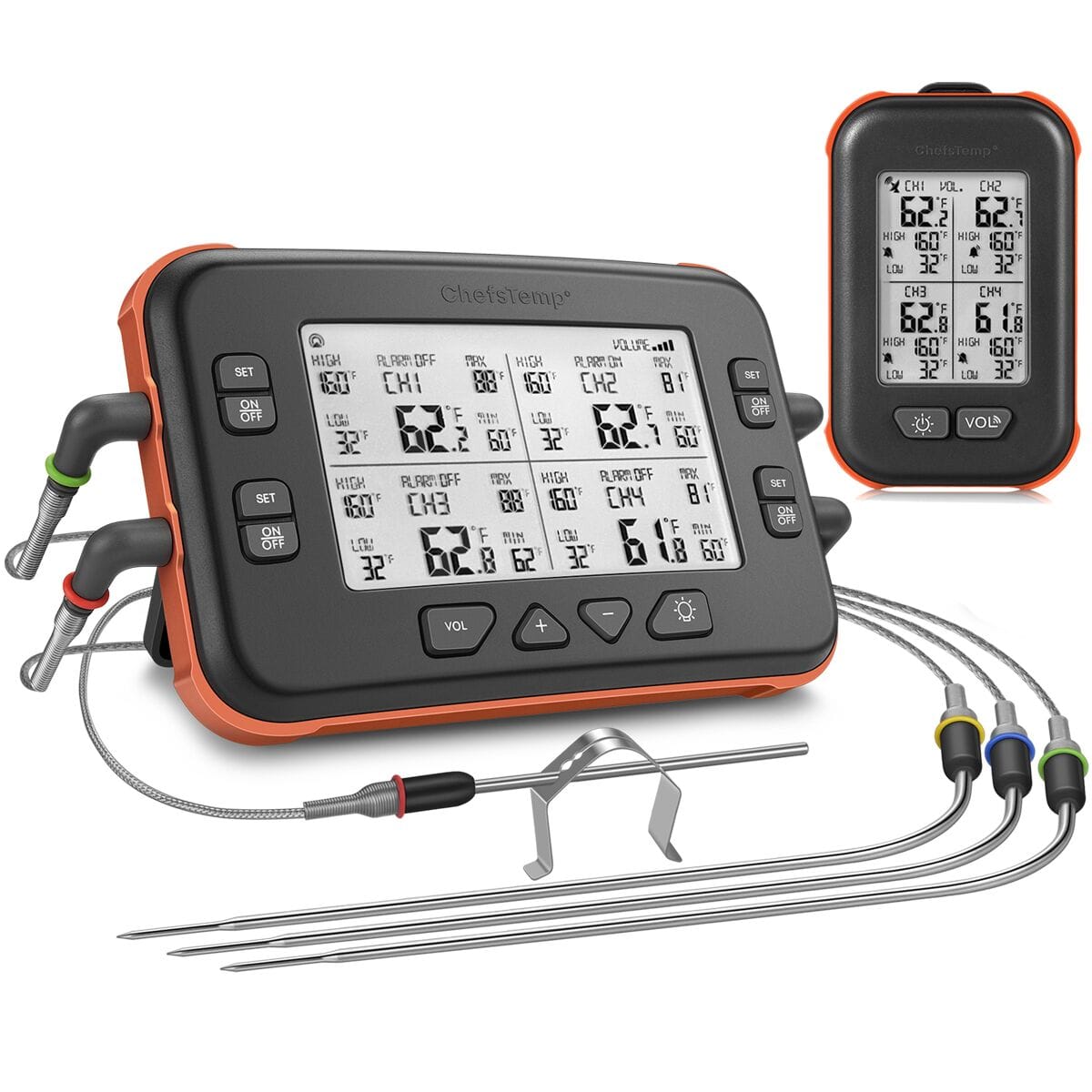 ChefsTemp Quad XPro Wireless Meat Thermometer Long-Range BBQ Alarm