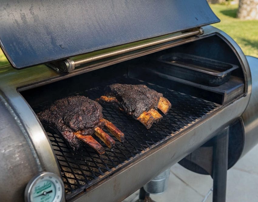 Grilled ribs on a Franklin Pit's cook chamber